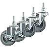 Houseables Caster Wheels, Casters, Set of 4, 3 Inch, Rubber, Heavy Duty, Threaded Stem Mount Industrial Castors, Locking Metal Swivel Wheel, Replacement For Carts, Furniture, Dolly, Workbench, Trolley