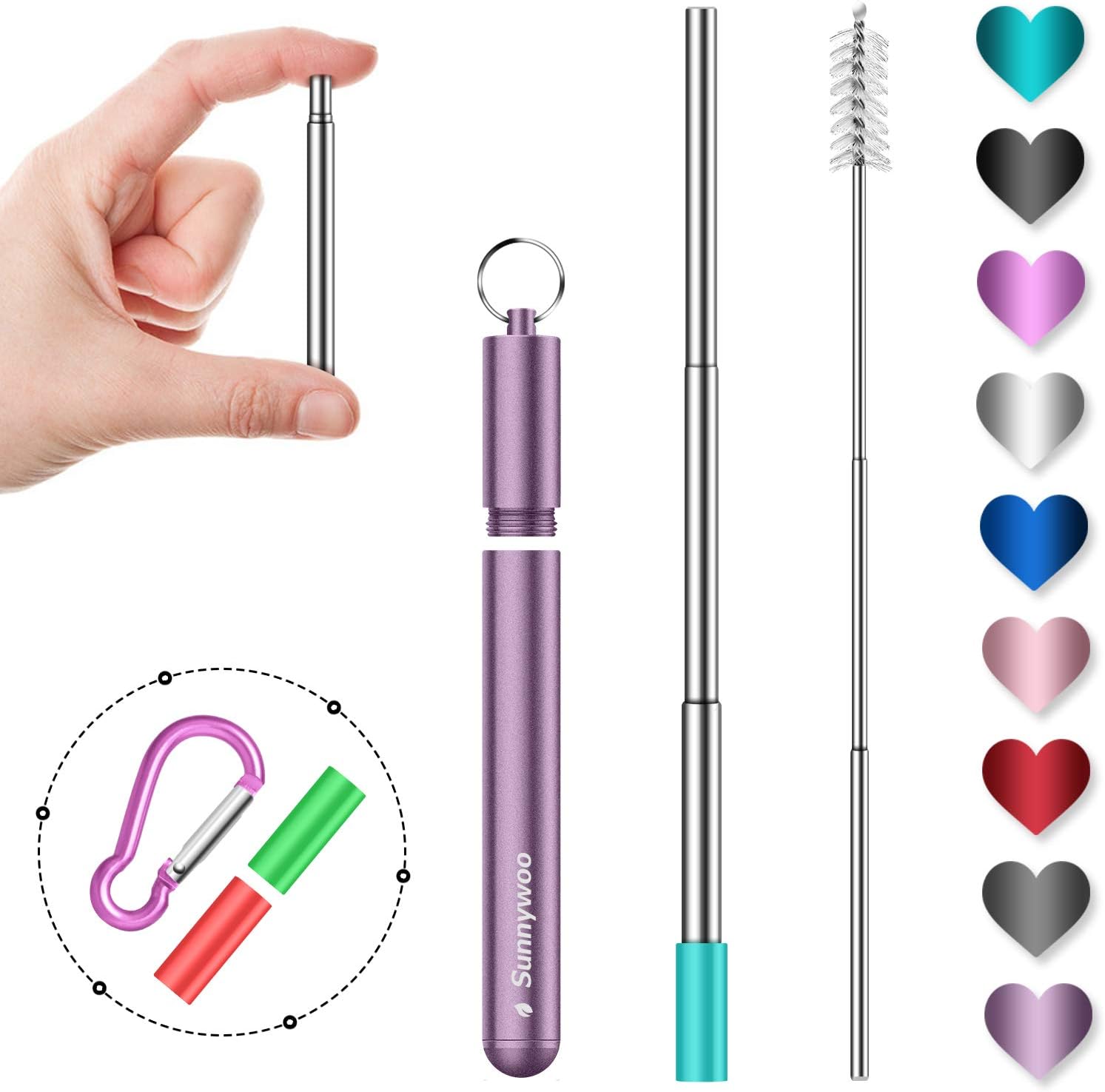 Digihero Collapsible Straw Reusable Stainless Steel, Telescopic Drinking Straws with Aluminum Case Cleaning Brush & Carabiner, (1 Pack), Perfect for Travel, Home, Office