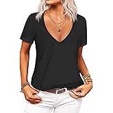 Beyove Sexy Tops for Women Deep V Neck T-Shirt Summer Short Sleeve Going Out Top Vacation Outfits
