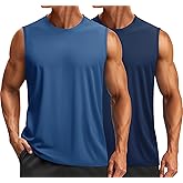 TACVASEN Sleeveless Shirts for Men 2-Pack Quick Dry Tank Tops Lightweight UPF 50+ Running Gym Workout Muscle Shirts