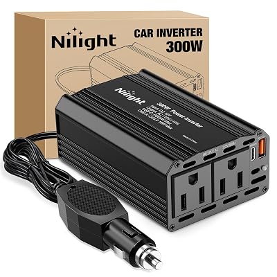 Nilight 300W Power Inverter 12V DC to 110V AC Car Converter with PD 65W USB C & QC3.0 for Phones Tablets Laptop Computer Game Console Kindle iPad DVD Players Black