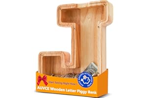 AUVCE Wooden Letter Piggy Bank for Kids, Initial Coin Bank for Boys and Girls, First Name Personalized Savings Bank for Birthday Boys Girls Gift Piggy Bank for Kids (Wood, S9-J)