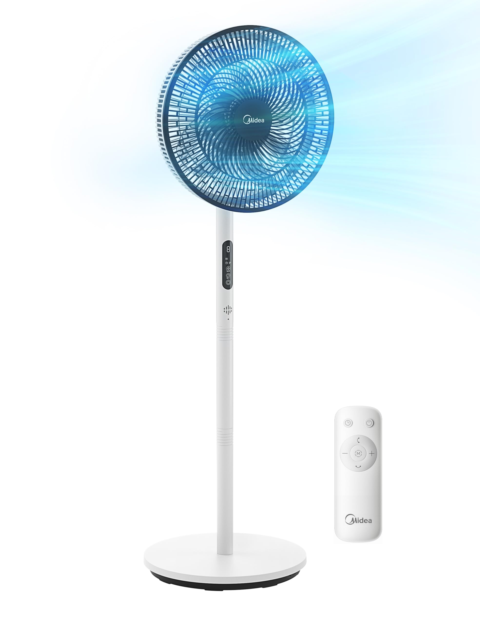 Midea Standventilator Leise mit Fernbedienung FS35-26XRD(BW), 3 Geschwindigkeitsstufen,LED Anzeige, 7,5H Timer, höhenverstellbar, 80°Oszil-lationsfunktion, 55W, Weiß, Zirkulator, 30-60-80-110cm