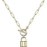 Turandoss 14K-Gold-Plated Necklaces for Women - Lock Evil Eye Medallion Vintage Coin Necklace Bee Sun Moon Shell Chain Necklace Layered Paperclip Chain Necklaces for Women Jewelry Gifts