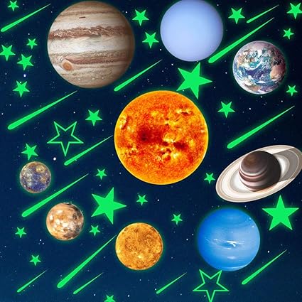Glow In The Dark Solar System Nine Planet Wall Sticker Kids