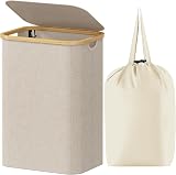Lifewit 80L Laundry Basket with Lid Bamboo Handles Beige 80L Removable Bag