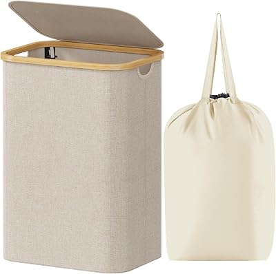 Lifewit 80L Laundry Basket with Lid Bamboo Handles Beige 80L Removable Bag