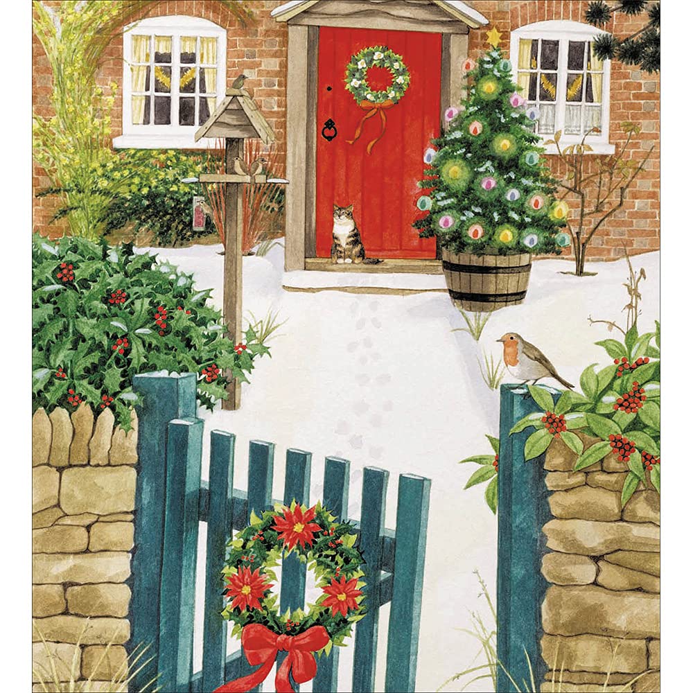 Woodmansterne Home For Christmas Cat and Robin Art Pack of 5 Charity Christmas Greeting Cards of 1 Design (Home for Xmas)