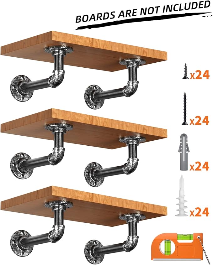 LuckIn 6Pack Metal Pipe Shelves Brackets, DIY Pipe Wall