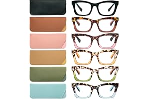 REAVEE 6 Pack Oprah Style Reading Glasses for Women Blue Light Blocking, Cute Square Computer Readers with Spring Hinge
