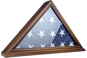 ARRAWIS Flag Display Case, Thick Bottom Edge Military Flag Box with High Transparent Glass Front, Solid Wood Wall Mounted Flag Case Shadow Box for 5'x9.5' American Veteran Burial Flag (Walnut Color)