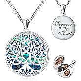 Eusense 925 Sterling Silver Abalone Pendant Necklace for Women Men - Urn Locket Cremation Jewelry That Holds Pictures