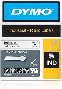 Dymo Industrial Flexible Nylon Labels Authentic Dymo Labels For Labeling Wires Cables And More 3 4 Black On White