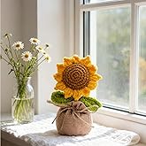 Andvon Crochet Sun Flowers Potted Flower, Handmade Knitted Sun Flores Birthday Gifts for Women/Mom/Grandparent, Valentines, Christmas,Positive Boho Crocheted Flower for Office Desk Decor