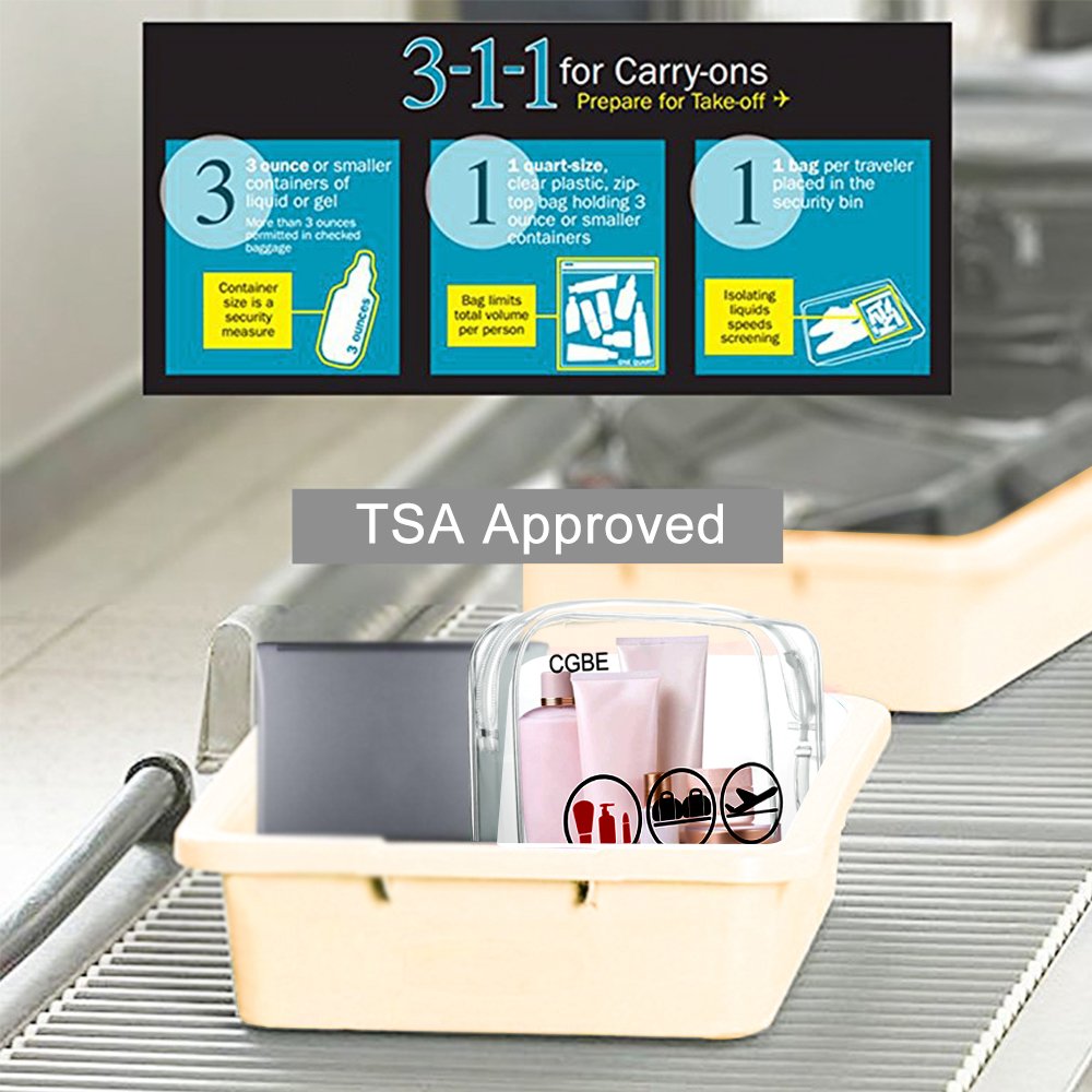 CGBE TSA Approved Toiletry Bag With Handle Quart Size Travel Bags For Toiletries Carry On Cosmetic Makeup Pouch 3PCS (Clear) : Beauty
