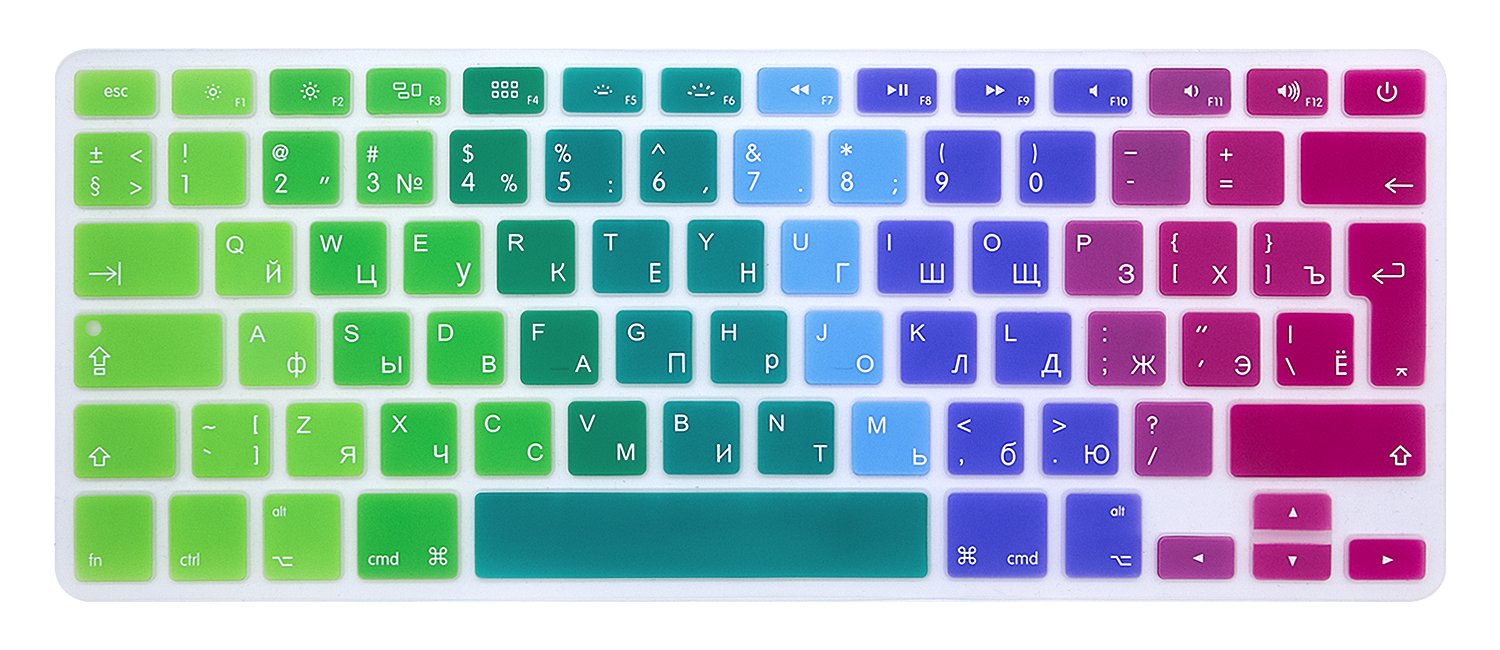 MMDW EU/UK Russian Language Keyboard Cover for Macbook Pro 13 Inch,15 Inch(with or without Retina Display,2015 or Older Version)for Macbook Old Air 13 Inch European/ISO Keyboard Silicone Skin-Rainbow