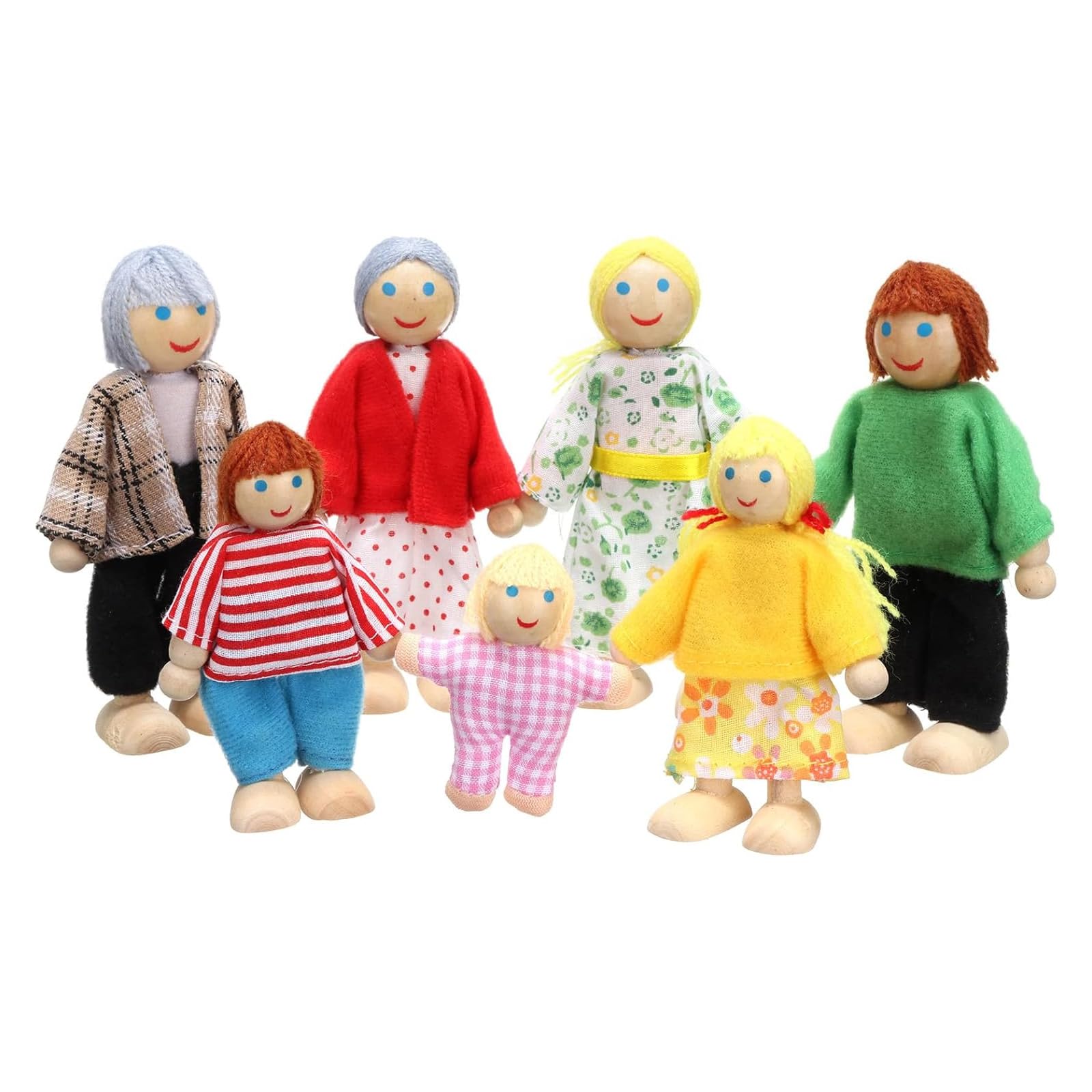 Lifreer Dolls House People, Dolls House Furniture, Wooden Doll Houses, Sets of 7 People Dolls House Accessories for Doll House, House Family Furniture Miniature