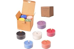 MUUFAZA 12 Unscented Natural Soy Tealight Candles in Clear Cups, 5H Long Clean Burning, Hand-Poured Coloful Mini Tea Candle Set for Parties, Spa, Meditation, Gift, Holiday, Emergency, Home Decor