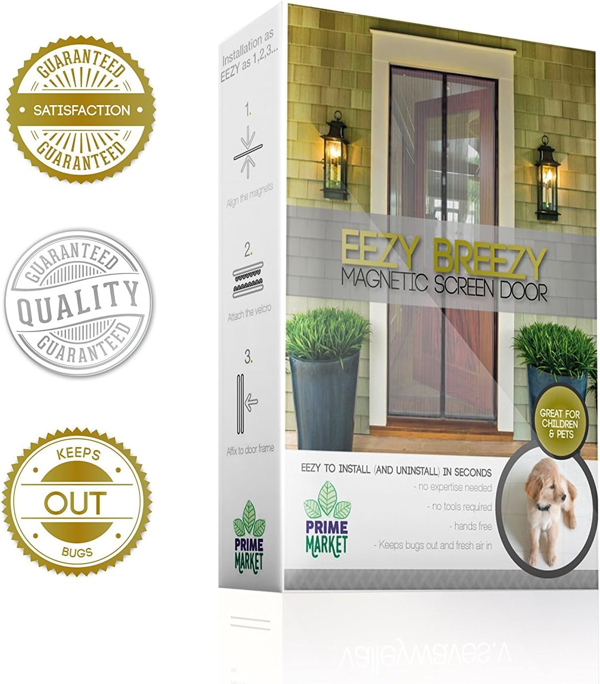 Eezy Breezy Magnetic Screen Door with Mesh and Tight Multi-Magnet Seal, 34 x 82 Inch
