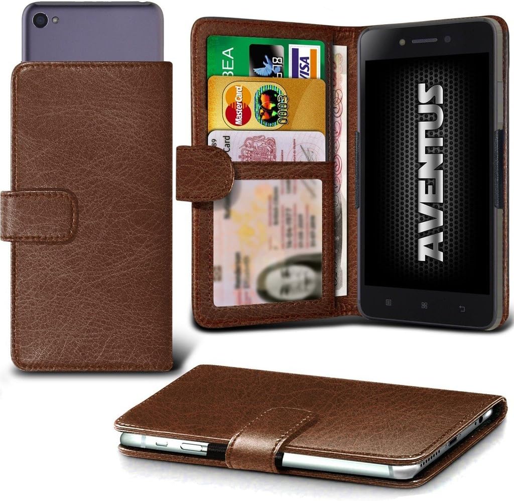 Aventus (Brown) Asus ZenFone 3 Zoom ZE553KL Case Premium PU Leather Universal Spring Clamp Wallet Case with Camera Slide, Card Slot Holder and Banknotes Pocket