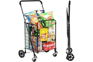 Siffler Grocery Shopping Cart with 360° Swivel Wheels Folding Utility Cart with Easily Collapsible Cart with Extended Foam Cover, Trolley for Laundry, Groceries, Travel (Black, Small)