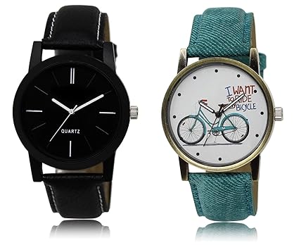 Shocknshop Analouge Round Black Dial Leather & Chain Belt Men's Women Watch Combo -(LR05_229)