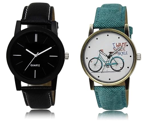 Shocknshop Analouge Round Black Dial Leather & Chain Belt Mens Women Watch Combo -(LR05_229)