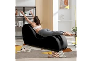 Mjkone Velvet Yoga Chair, Modern Curved Yoga Chaise Lounge Chairs for Adults Exercise, Adult Yoga Chaise Indoors for Relaxation, Small Chaise Lounge Chair for Living Room Yoga Stretching, Black