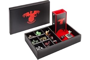 Hazzzey DND Dice Tray and Dice Tower with Storage Case, 4 in 1 D&D Dice Rolling Tray and Tower with Lid, Dungeons and Dragons Dice Storage Box Accessories Gift for RPG MTG (Red)