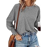 Dokotoo Womens Fashion Cute Scoop Neck Babydoll Tops Outfits Fall Blouses for Women Puff Sleeve Shirts Pink Tops Flowy 2025 Trendy Solid Color T Shirts