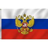 Double Sided 3Ply Russian Imperial Flag with Eagle 3x5 Ft Large - Vivid Color and Fade proof - Canvas Header and Double Stitched - Historical Tsarist Russia Banner Heavy Duty Polyester with Brass Grommets for Outdoor Indoor Use, Collection, Reenactment, Historical Decoration. (3X5FT3PLY)