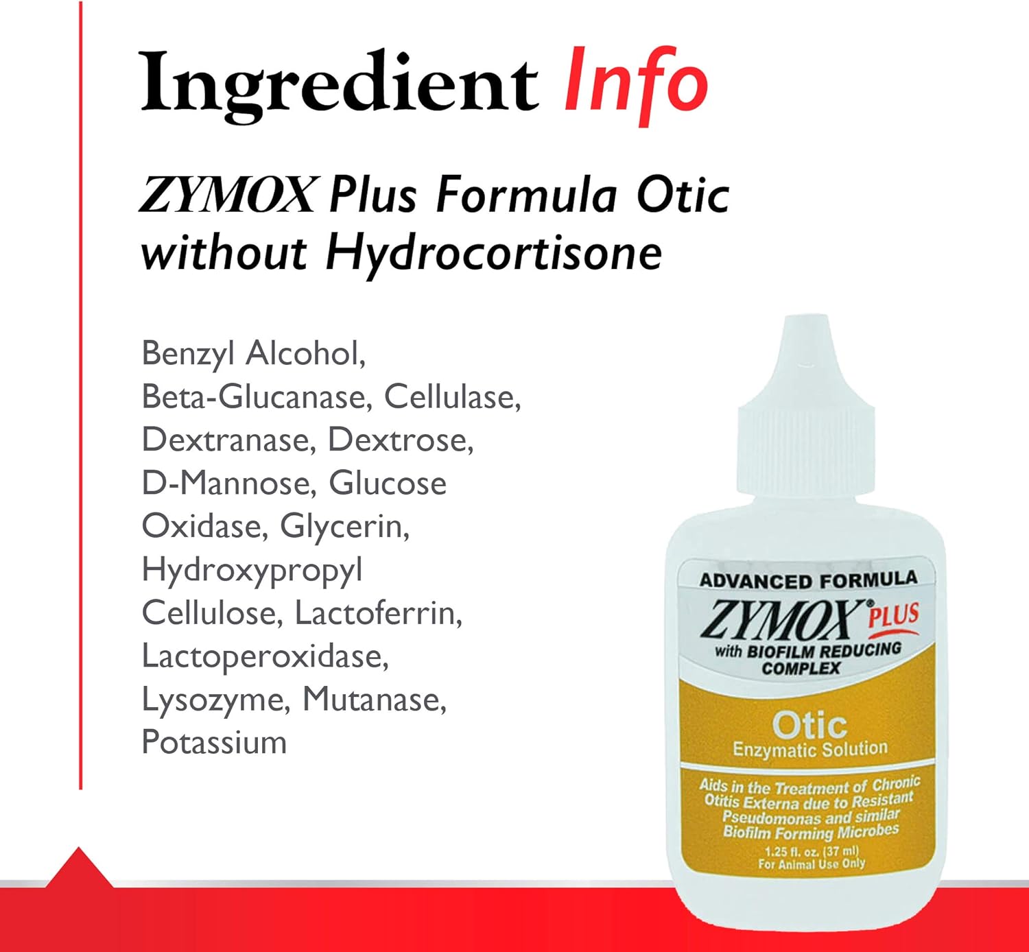 Zymox Advanced Formula Otic Plus Enzymatic Ear Solution for Dogs and Cats without Hydrocortisone, 1.25oz : Pet Supplies