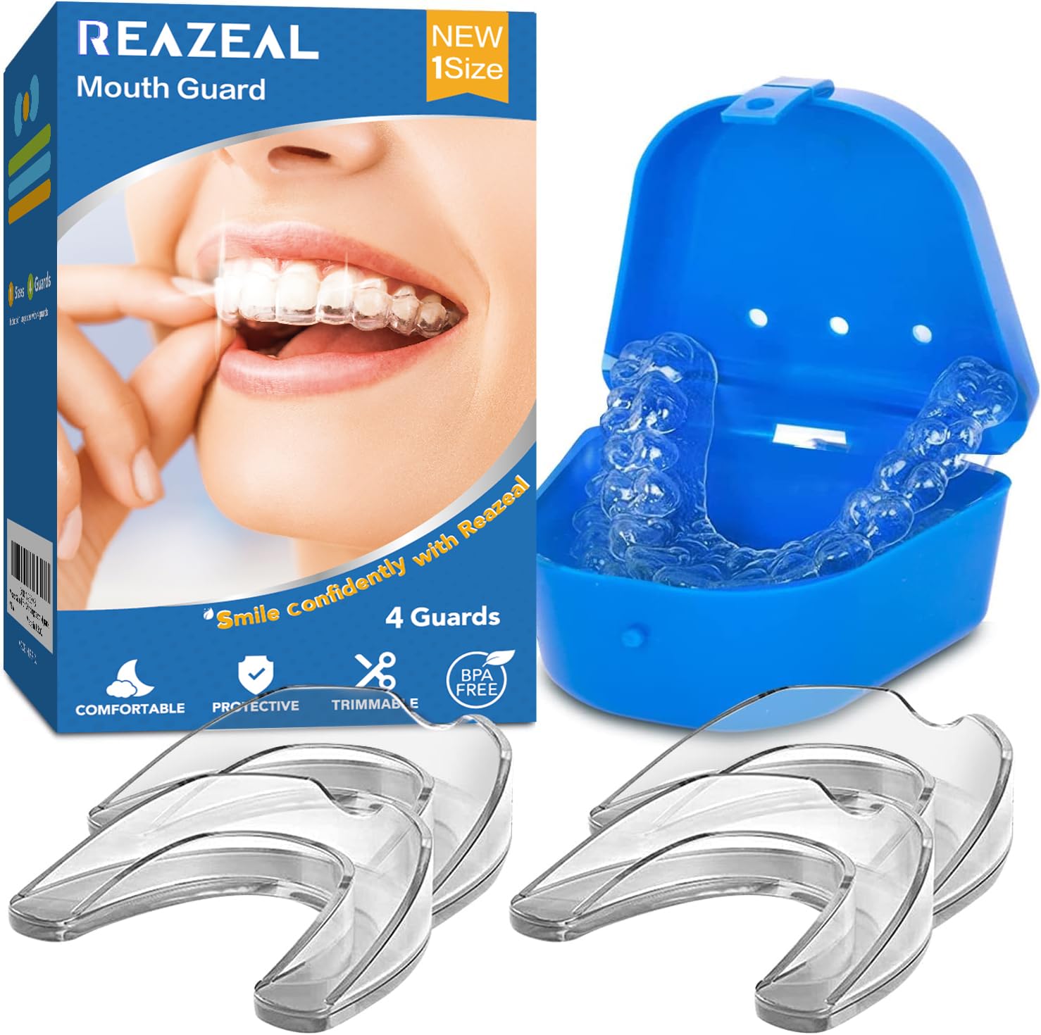 Mouth Guard for Grinding Teeth at Night: Moldable Dental Guard for Sleeping (4 Guards)