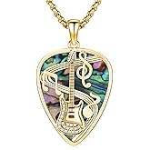 Twoowl Guitar Pick Necklace 925 Sterling Silver Guitar Pick Pendant Soundwave Guitar Pick Pendant with Music Note Jewelry Musicians Gift for Women Men Guitar Lover