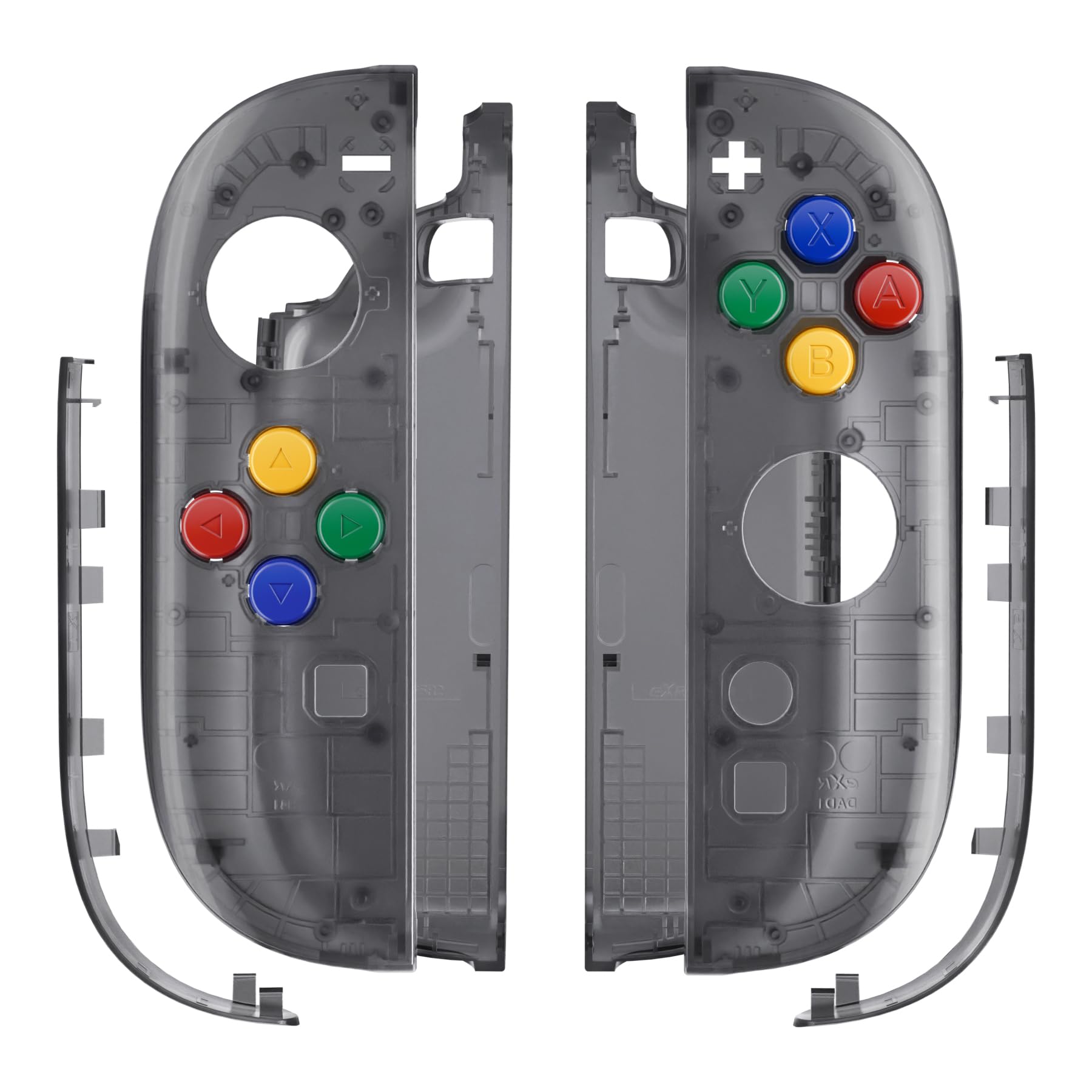 eXtremeRate DIY Replacement Shell Buttons for Joycon 2, Housing Faceplate Case + Decorative Strips + ABXY Direction Keys + Tools for Nintendo Switch 2 Controller - Essence Version - Clear Slate Black