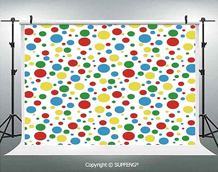 Amazon 写真撮影用背景 マルチカラー トラディショナルな水玉模様 様々なサイズのサーカスがテーマのイラスト 3d背景 写真撮影用背景幕 スタジオ小道具 バックペーパー 背景布 通販