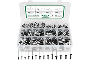 AilemeNova 520Pcs Pop Rivets Assortment Kit, 14 Sizes Aluminum Rivets 3/32" 1/8" 5/32" 3/16", Assorted Black Rivets with Reinfored Divider and Labeled Case, Black