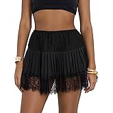 Women Lace Mini Skirt Ruffle Pleated Slip Y2k Flowy Skirts with Lined Shorts