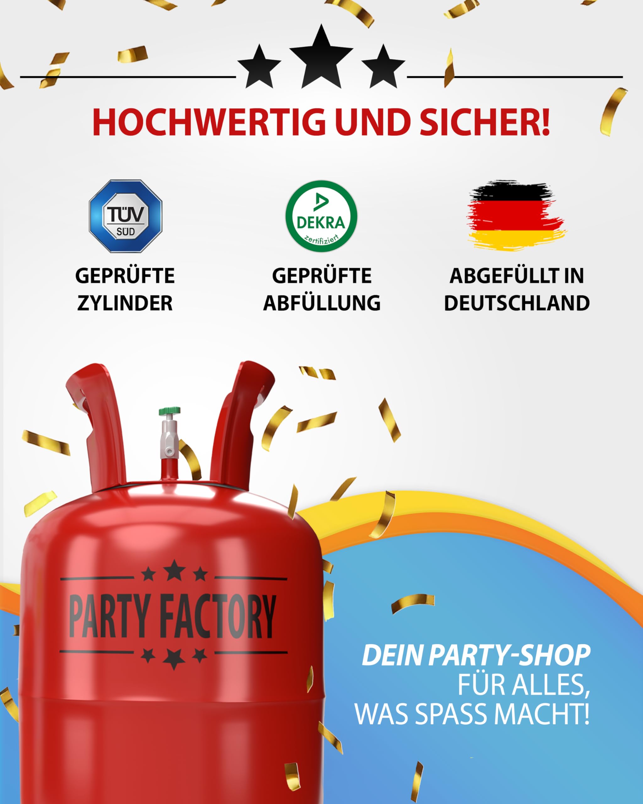 Party Factory – Helium Gasflasche 1x 200L für ca. 30 Luftballons – Partydeko Ballongas Flasche für Latex- & Folienballons – Einwegflaschen mit Knick-Füllventil – Für Partys, Hochzeiten und Geburtstage 7