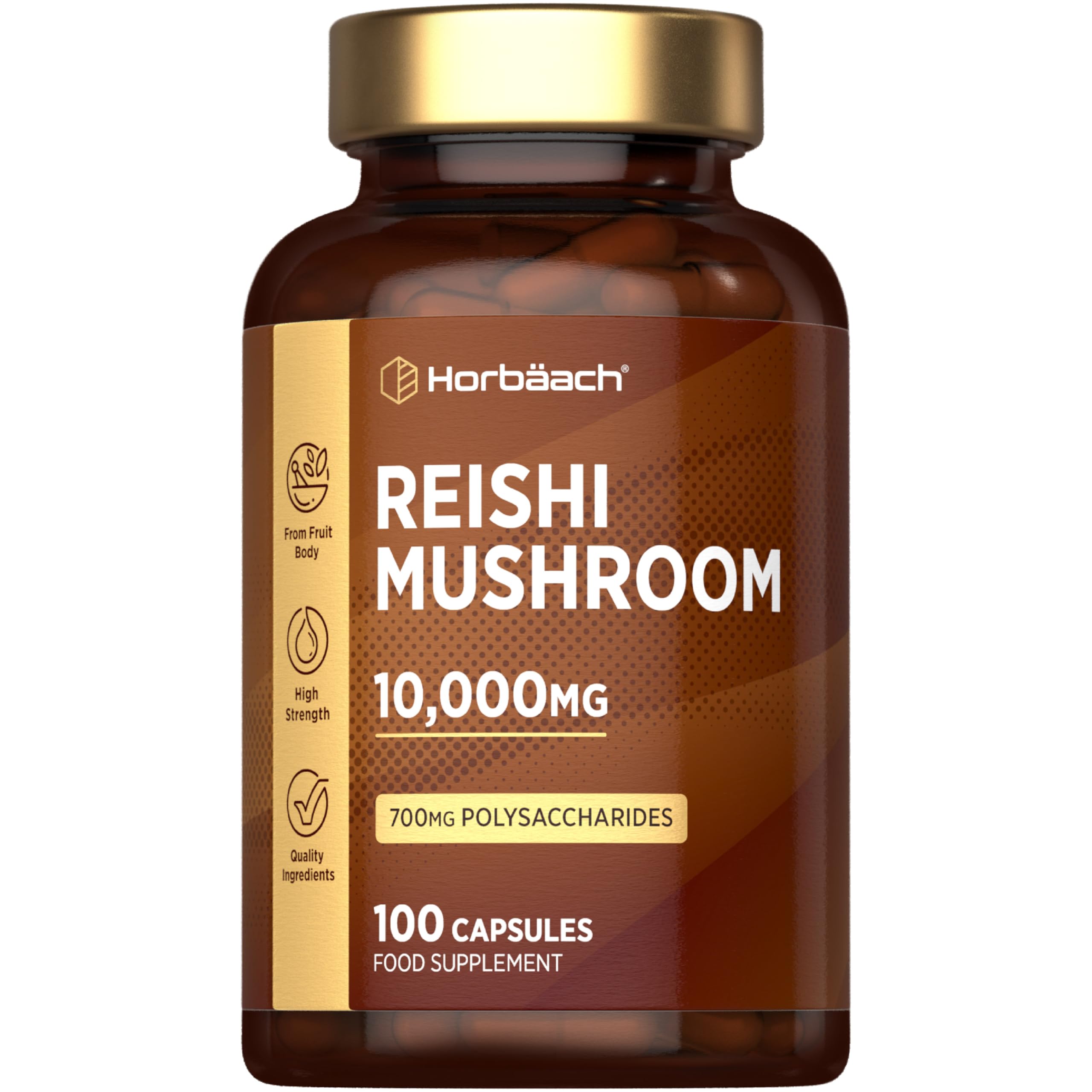 Reishi Mushroom Capsules 10,000mg | Red Reishi Extract (5:1) | High Strength Supplement | 100 Powder Capsules | by Horbaach