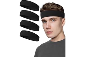 Tanluhu Sweatbands Sport Headbands for Men & Women,4 Pcs Terry Cloth Sweat Band for Tennis, Running, Basketball, Working Out, Execise - Athletic Sweat Cotton Headband Outdoor