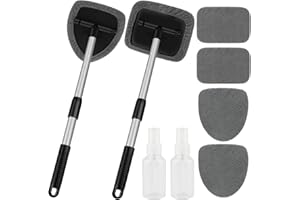SINSETU Windshield Cleaner Tool, Car Interior Window Cleaning Tool, Car Wash kit with 4 Reusable Microfiber Pads, 2 Extendable Handle and 2 Spray Bottles, Glass Wiper Kit for Windshield, Home Windows