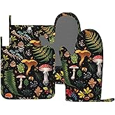 MIFSOIAVV Mushroom Oven Mitts and Pot Holders Sets Silicone Mushrooms Kitchen Mitts Potholders Heat Resistant 4Pcs Oven Gloves Hot Pads for Kitchen Baking Cooking BBQ Grilling