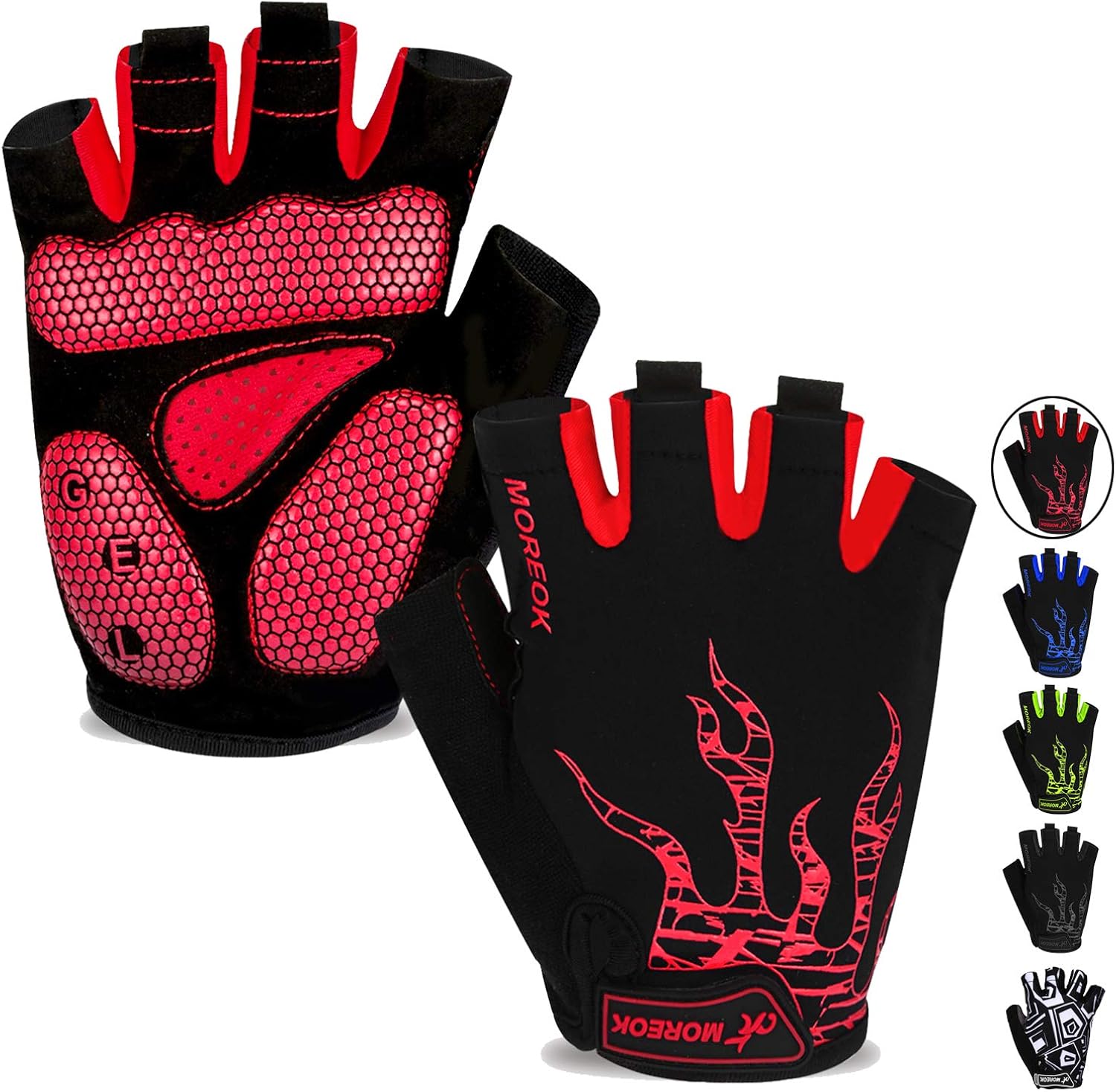 MOREOK Mens Cycling Gloves, Half Finger Biking Glove MTB DH Road Bicycle Gloves Gel Pad Shock-Absorbing Anti-Slip Breathable Motorcycle Mountain Bike Gloves Unisex Women : Clothing