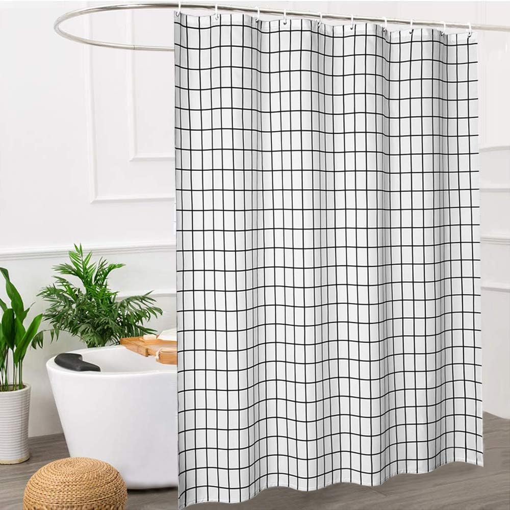 Fabric Shower Curtain, White and Black Geometric Resistant Waterproof 72 x 72 inches Long Bathroom Shower Curtain Set (Simple Geometric)