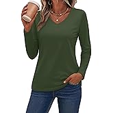 SMENG Womens Long Sleeve Shirts Pure Cotton V Neck T Shirt Basic Tops Casual Soft Tees
