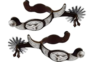 Centmehr Western Antiqued Spurs with German Silver Hand Engraved Trims and Rowel with Jingle Bobs