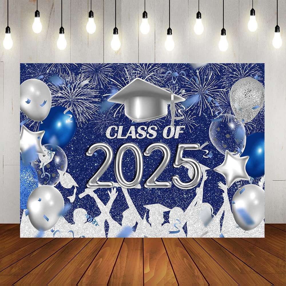 Lofaris Class of 2025 Party Photography Backdrop Royal Blue and Silver ...