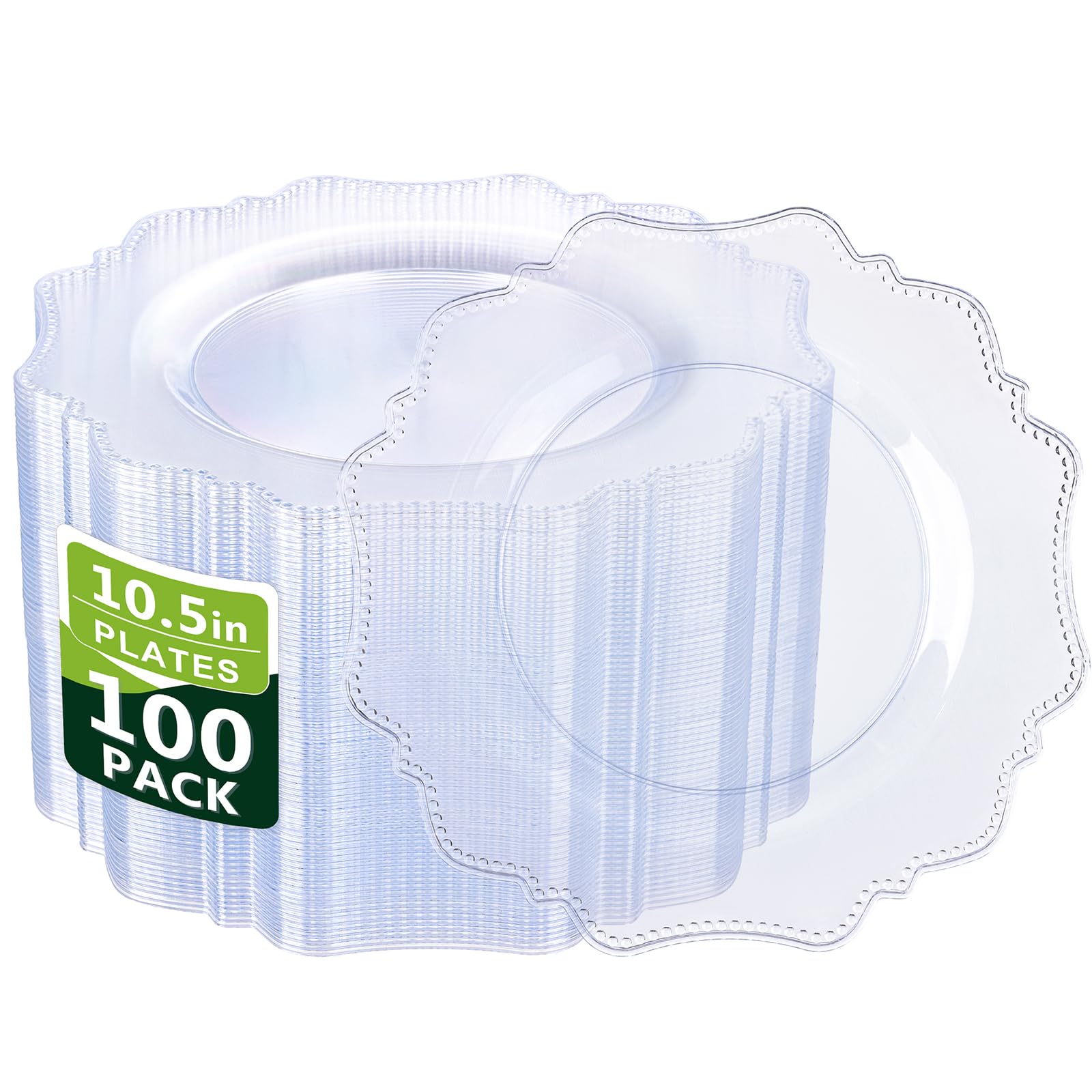 Photo 1 of COLOSUS 100pcs Clear Plastic Party Dinner Plates - 10.5 Inch- Heavy Duty Disposable Plastic Dinner Plates for Party Wedding and Everyday Use