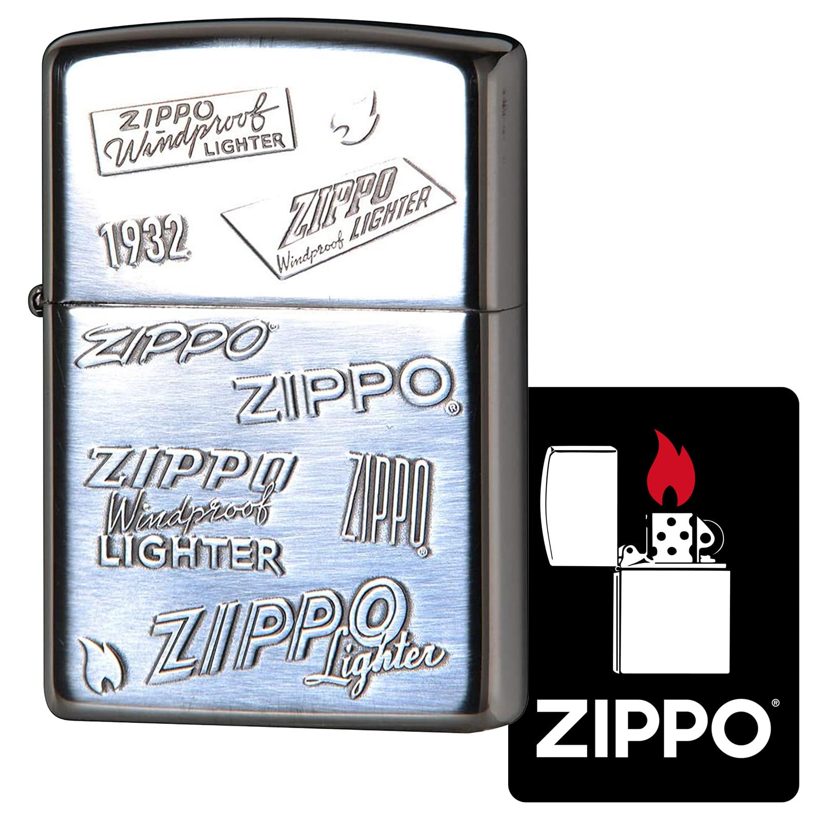 ZIPPO 2SI-ZLOGO Windproof Brass Lighter Double Sided Old Logo with Special Sticker Silver